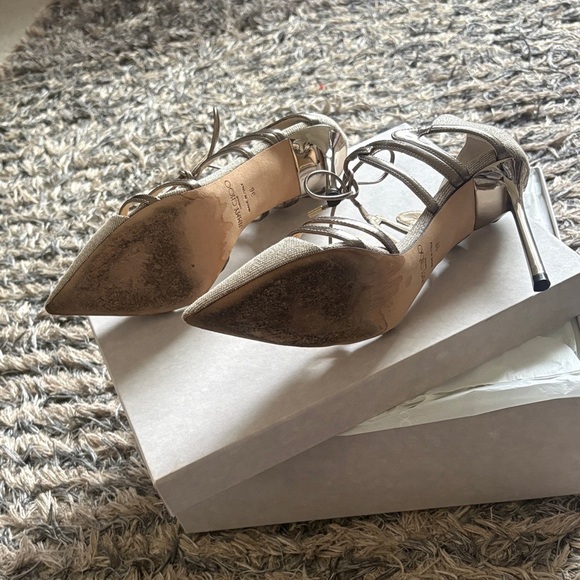 Jimmy Choo Shimmering Taupe Strappy Heels - Picture 4 of 7